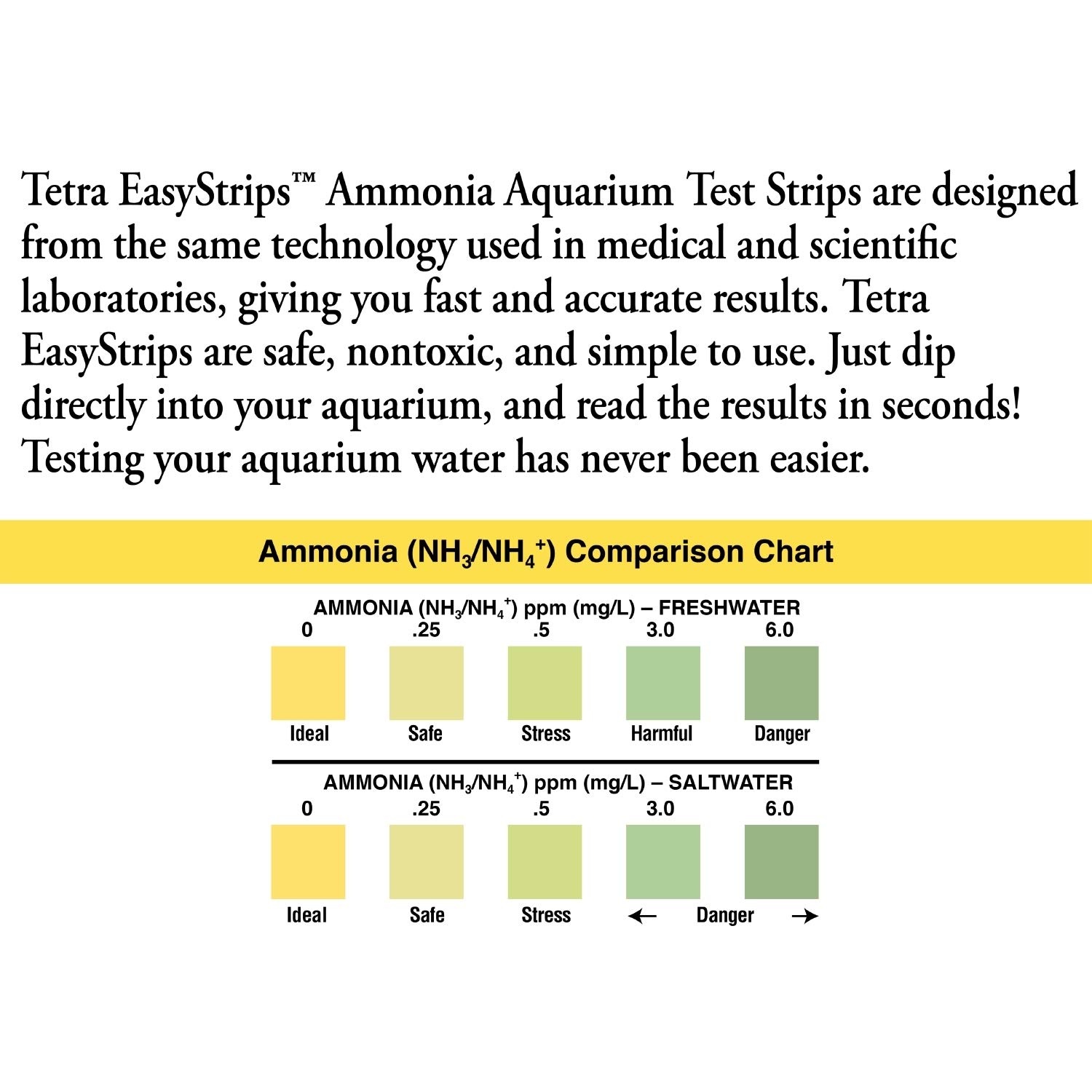 image:imageTetra EasyStrips 100 Count Ammonia Test Strips For aquariums Water Testing Model Number 19541100 Count Pack of 10