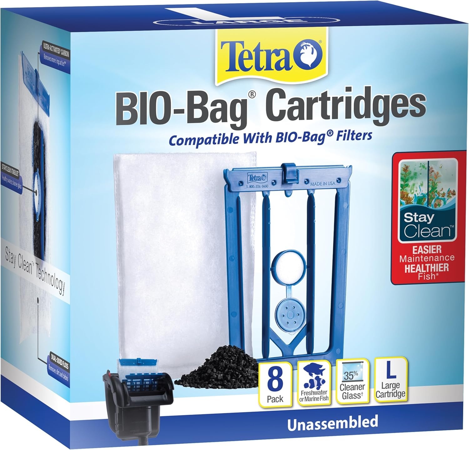 image:imageTetra Whisper BioBag Large Filter Cartridges for Aquariums 8 Count Unassembled Fits Tetra Whisper Fish Tank Filters 1030 Gal 2040 Gal PF20 30 40 60 IQ 20 30 45 60With Stay Clean
