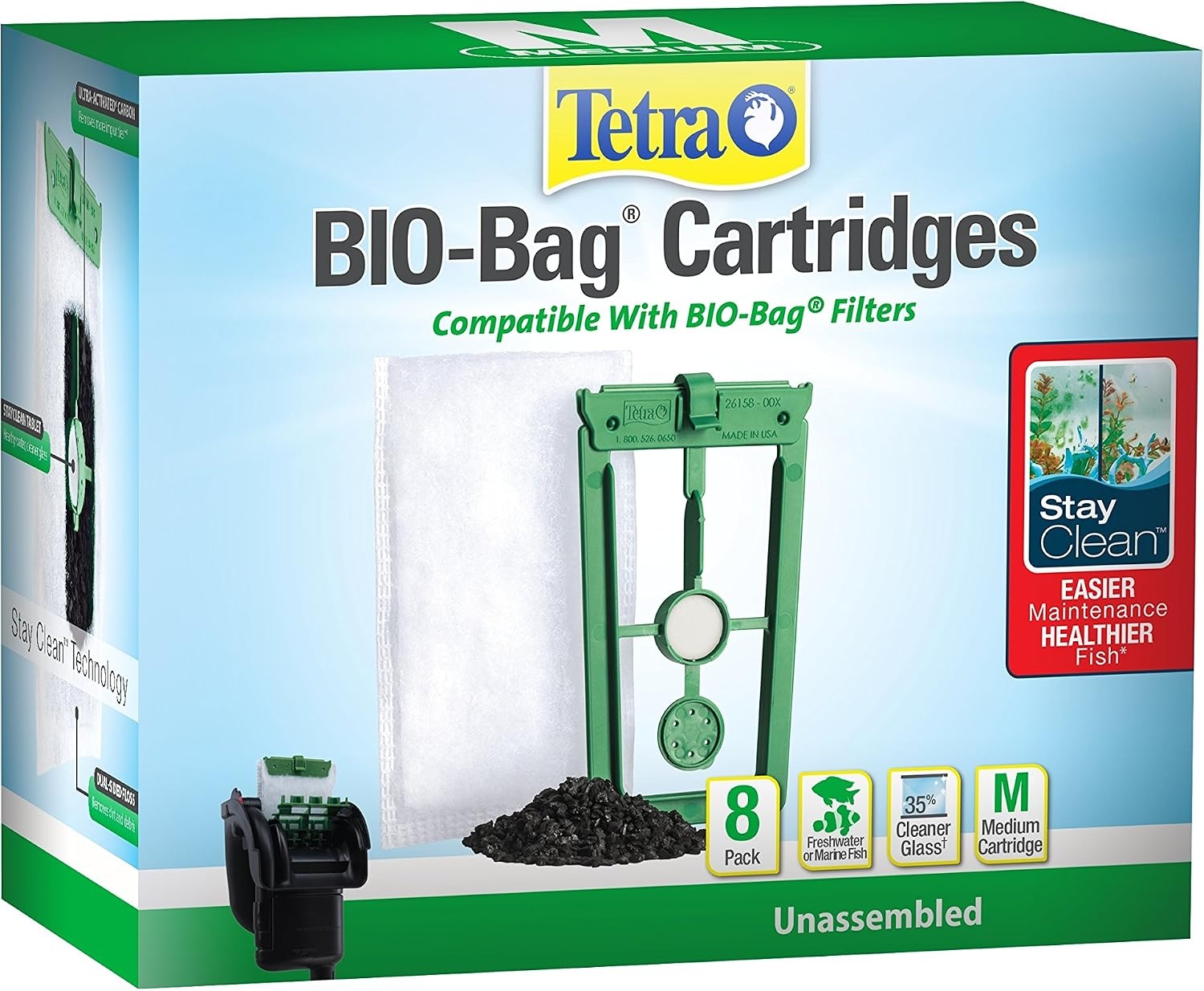 image:imageTetra Whisper BioBag Medium Filter Cartridges for Aquariums 12 Count Unassembled Fits Tetra Whisper Fish Tank Filters 510 Gal PF10 IQ 10With Stay Clean