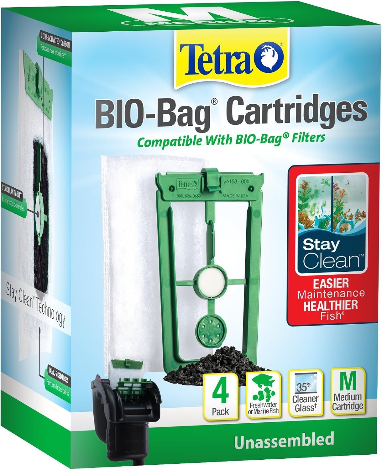 image:imageTetra Whisper BioBag Medium Filter Cartridges for Aquariums 12 Count Unassembled Fits Tetra Whisper Fish Tank Filters 510 Gal PF10 IQ 10With Stay Clean