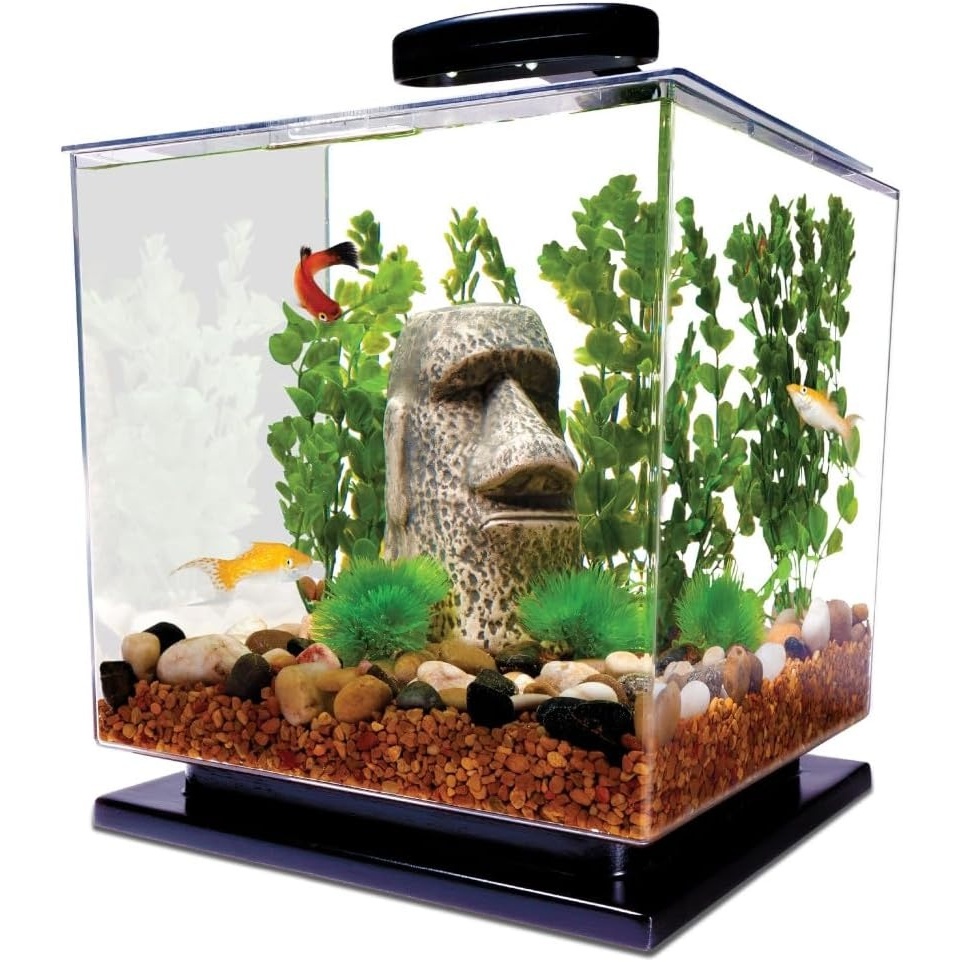 image:imageTetra 3 Gallon Small Fish Tank Aquarium Starter Kit with Filter Air pump amp Color Changing Light Half Moon shape for Gold Fish amp Betta3 Gallon